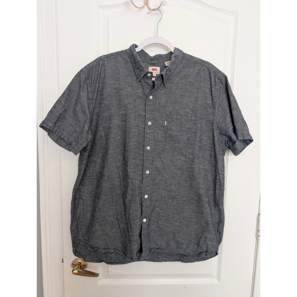 Levis Mens XXL Blue Chambray Short Sleeve Button Down Shirt Pocket Classic Fit